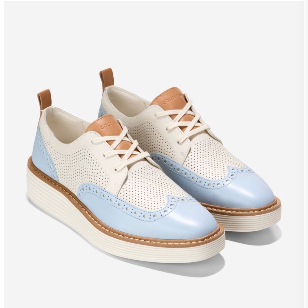 Cole Haan Women's Cream and Light Blue Loafers